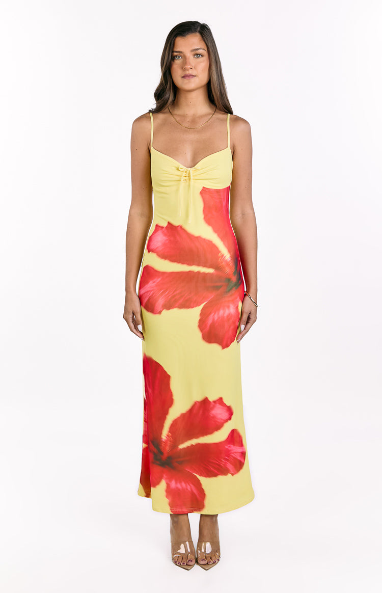 Rosalyn Yellow Hibiscus Print Maxi Dress — 4