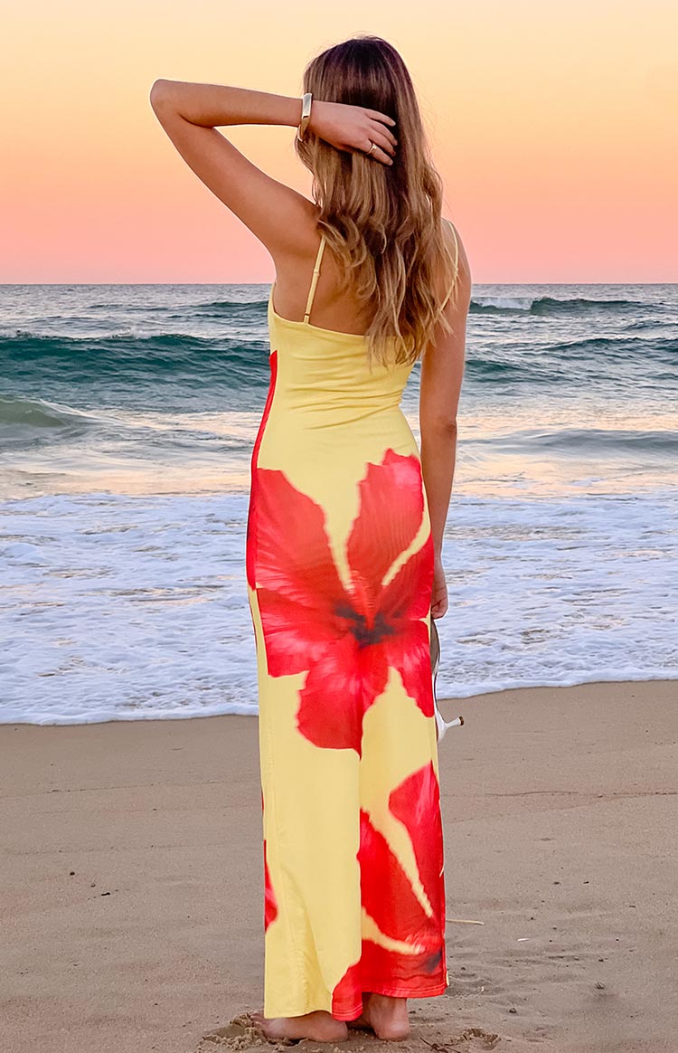 Rosalyn Yellow Hibiscus Print Maxi Dress — 8