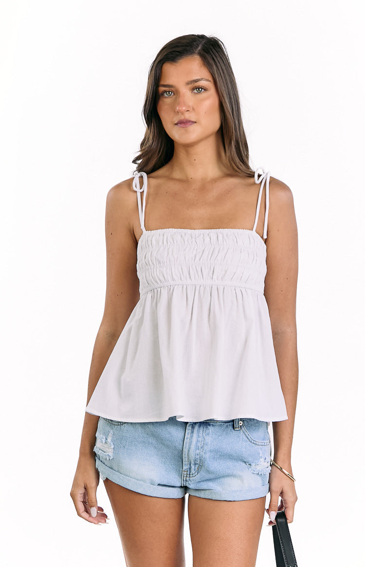 Solei White Ruched Tie Strap Top — 2