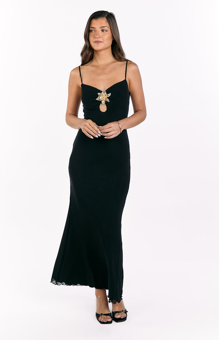 Selina Black Hibiscus Trim Maxi Dress — 2