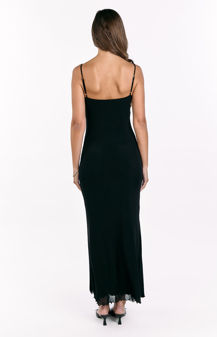 Selina Black Hibiscus Trim Maxi Dress — 5