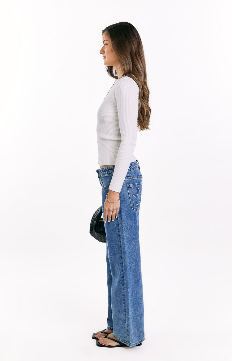 Kippy White Ribbed Knit Button Up Long Sleeve Sweater — 7