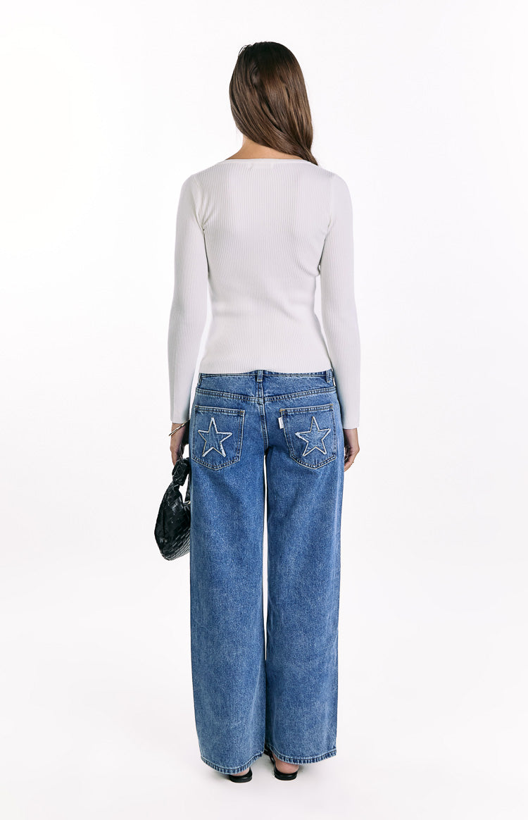 Kippy White Ribbed Knit Button Up Long Sleeve Sweater — 8