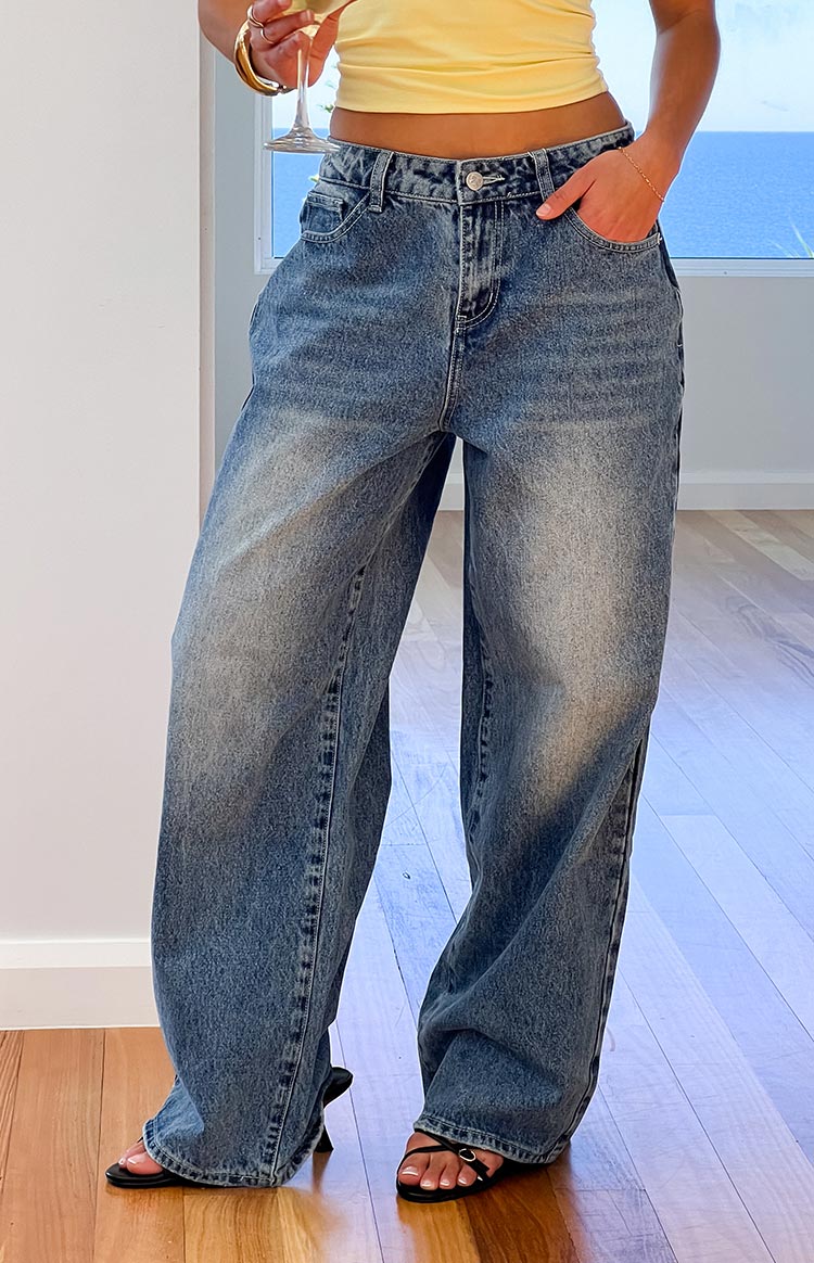 Lovers Lane Mid Wash Denim Heart Pocket Slouchy Jeans — 6