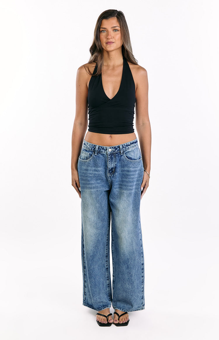 Lovers Lane Mid Wash Denim Heart Pocket Slouchy Jeans — 11