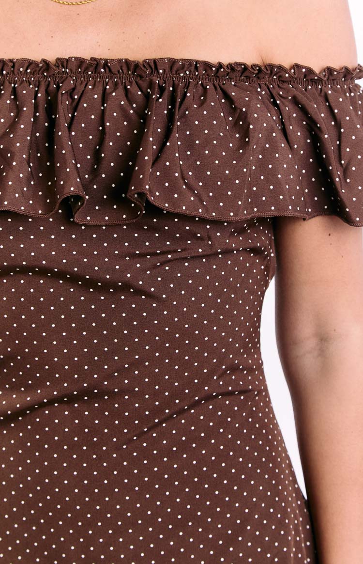 Haylie Brown Polka Dot Off Shoulder Mini Dress — 6