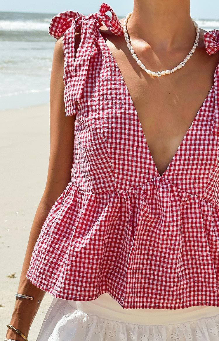 Angelica Red Gingham Tie Top — 4