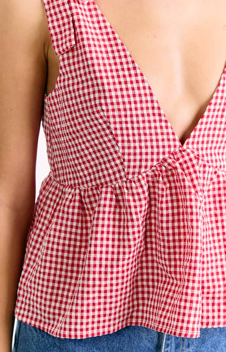 Angelica Red Gingham Tie Top — 9