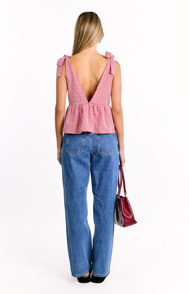 Angelica Red Gingham Tie Top — 8