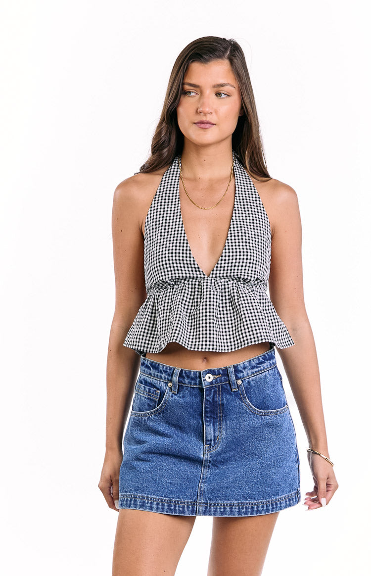 Opolo Black Gingham Crop Top — 2