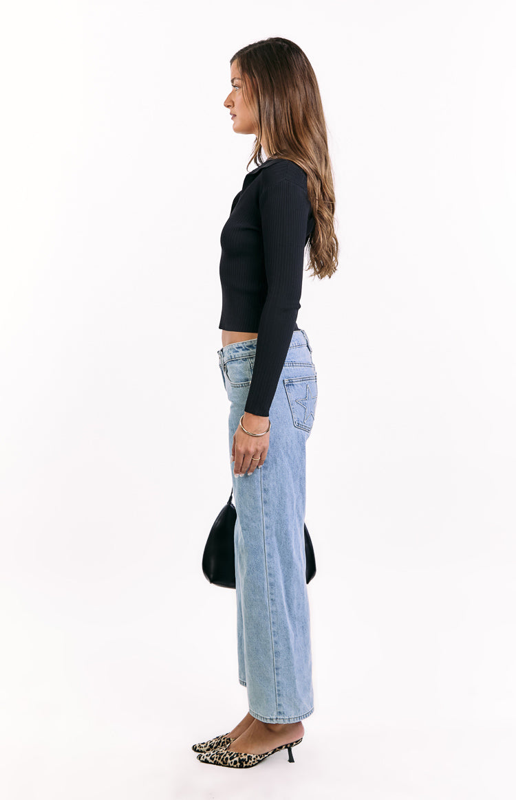 Nina Black Ribbed Knit Long Sleeve Sweater — 6