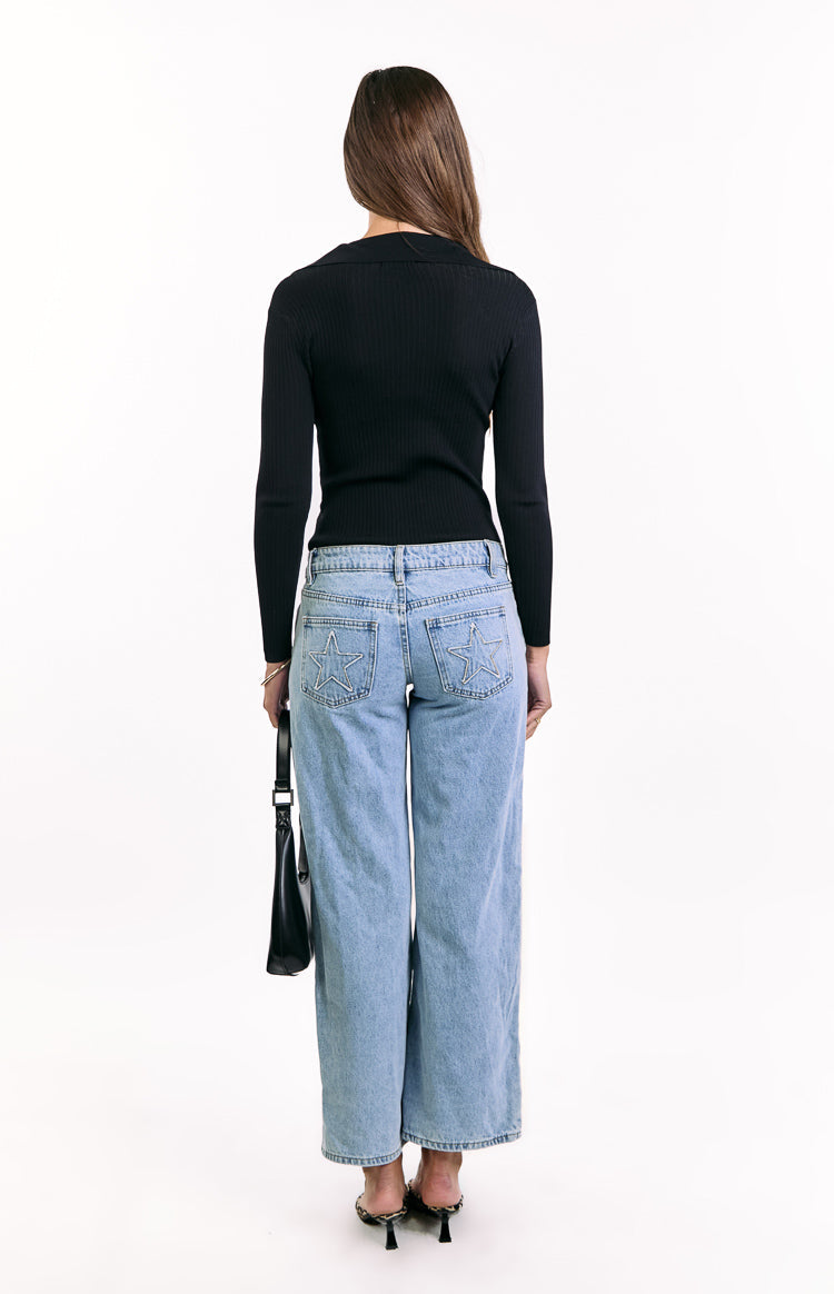 Nina Black Ribbed Knit Long Sleeve Sweater — 7