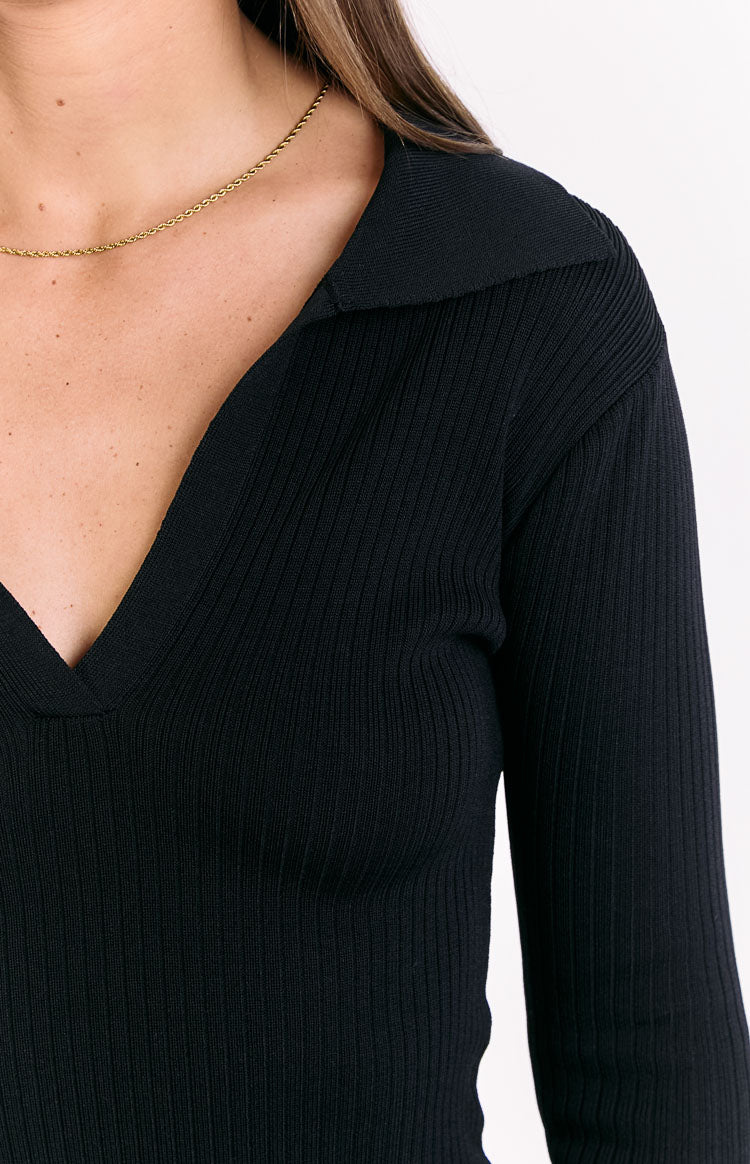 Nina Black Ribbed Knit Long Sleeve Sweater — 8