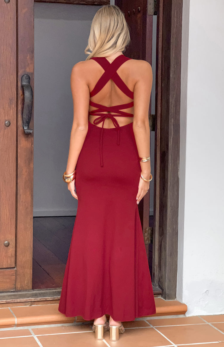 Beverley Wine Crepe Maxi Dress — 4
