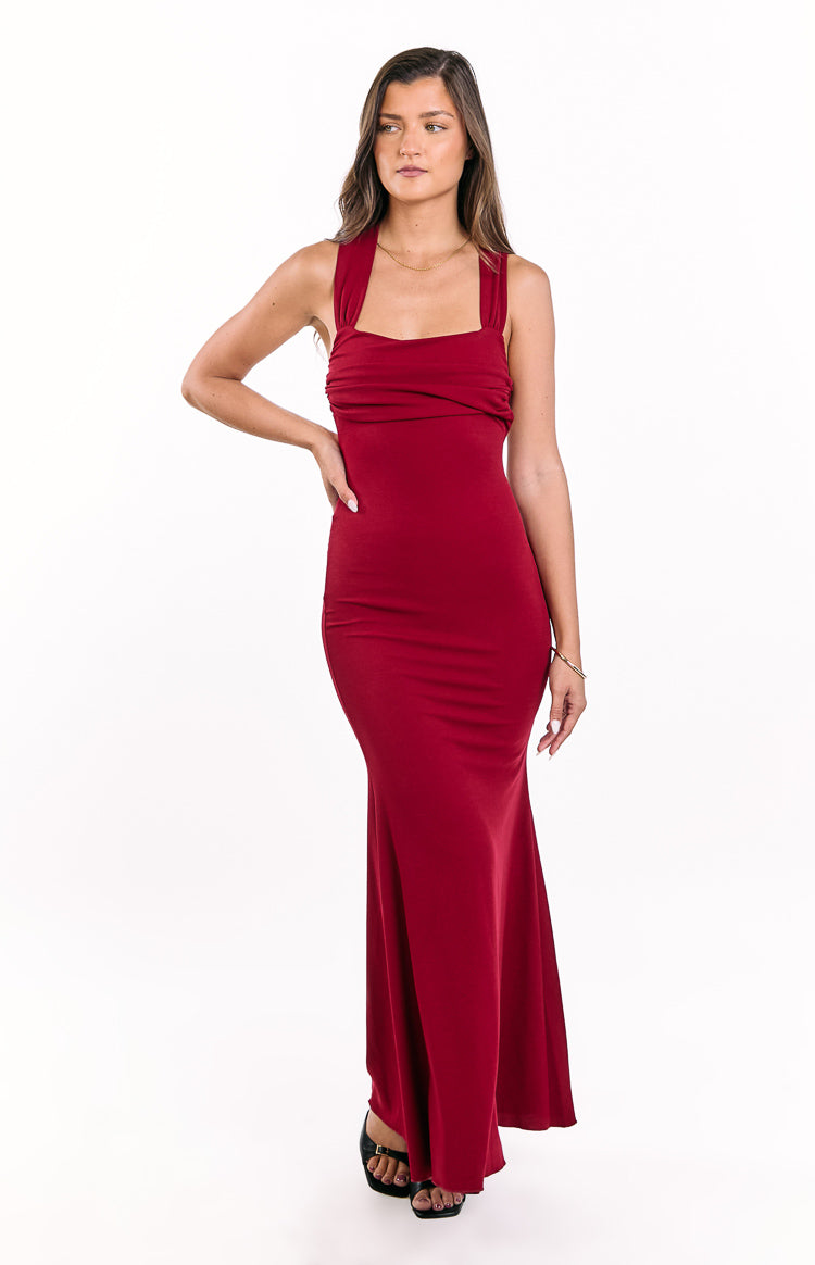 Beverley Wine Crepe Maxi Dress — 8