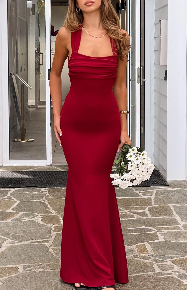 Beverley Wine Crepe Maxi Dress — 15