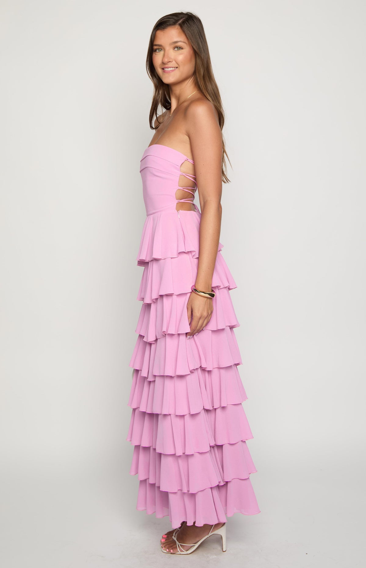 Kim Pink Strapless Ruffle Maxi Dress — 9