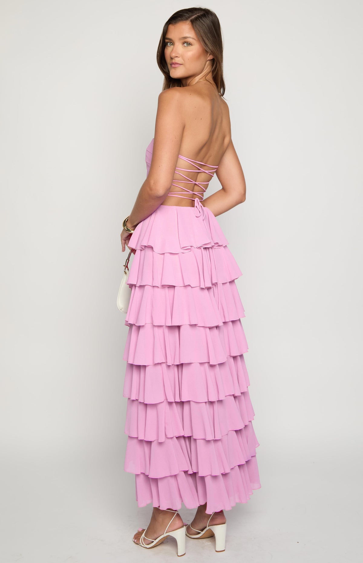 Kim Pink Strapless Ruffle Maxi Dress — 10