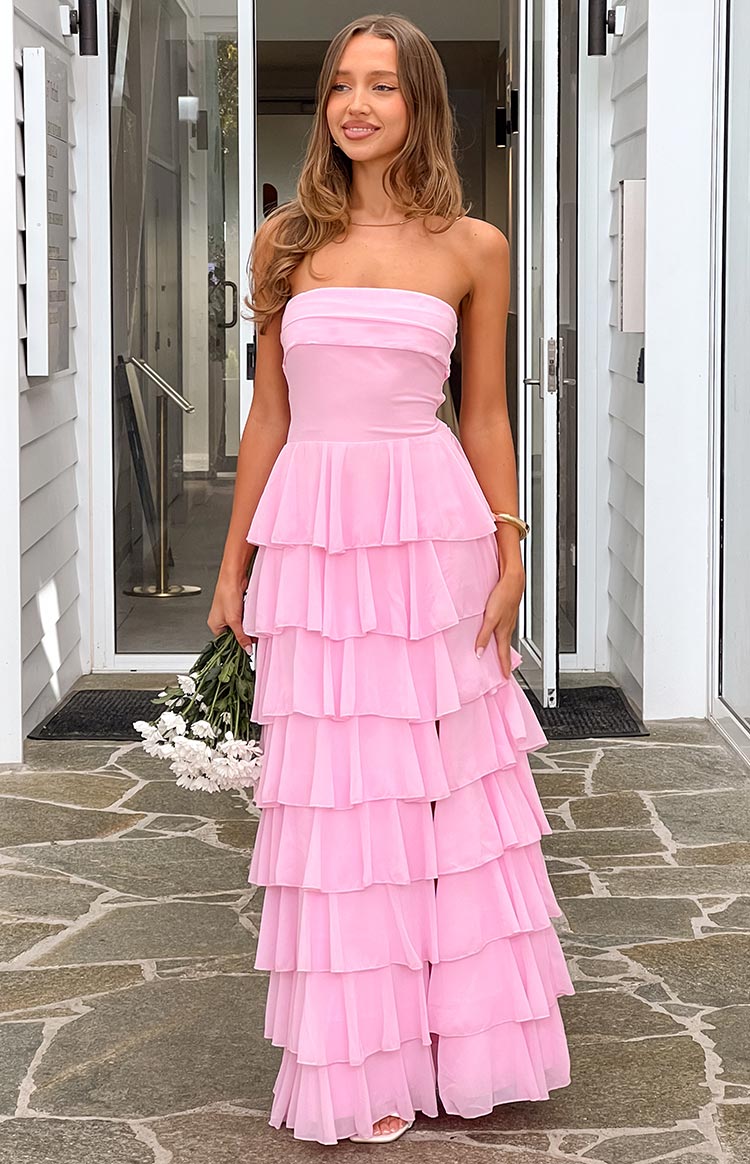 Kim Pink Strapless Ruffle Maxi Dress — 12