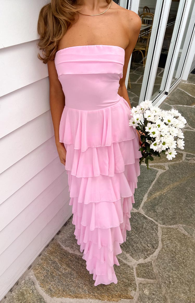 Kim Pink Strapless Ruffle Maxi Dress — 14