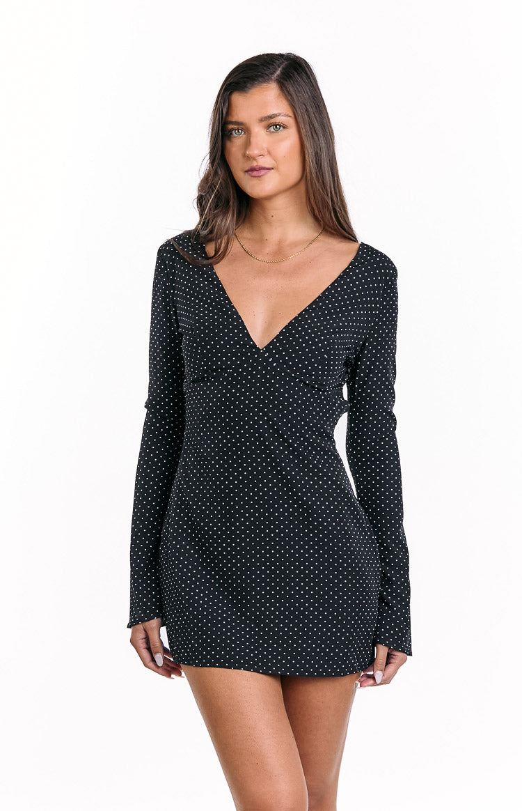 Winston Black Polka Dot Long Sleeve Mini Dress — 2