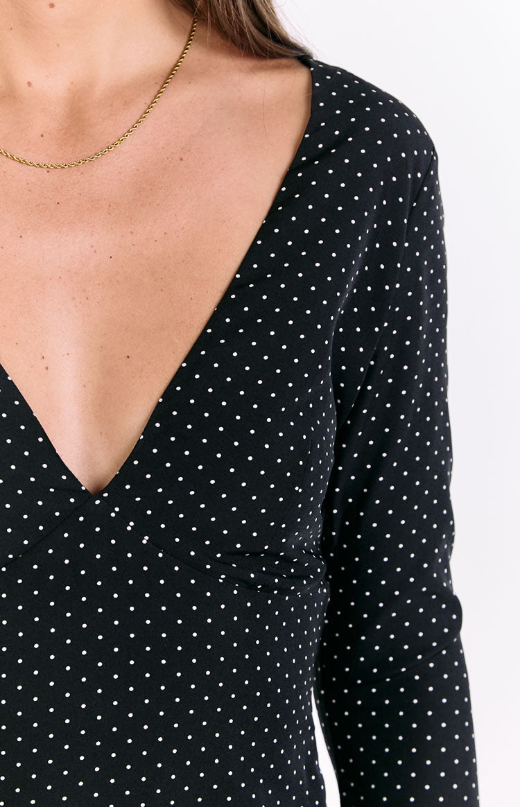 Winston Black Polka Dot Long Sleeve Mini Dress — 6