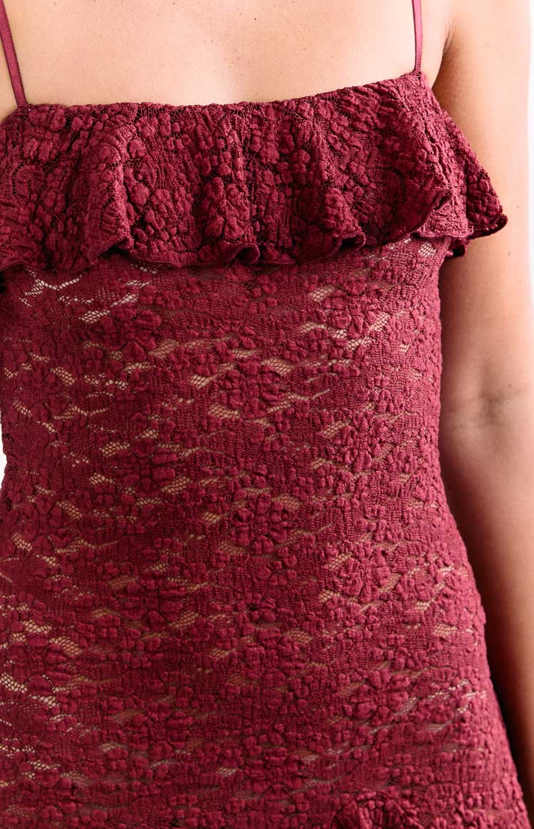 Celeste Wine Lace Party Mini Dress — 6