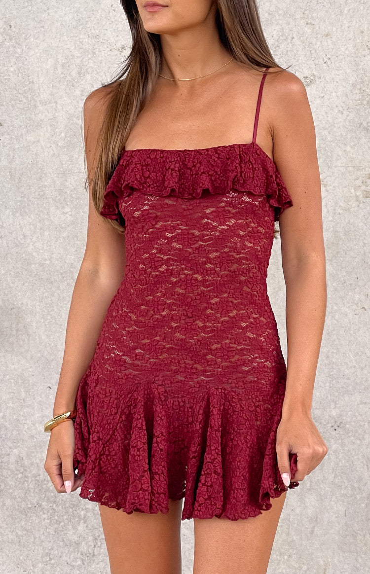 Celeste Wine Lace Party Mini Dress — 10