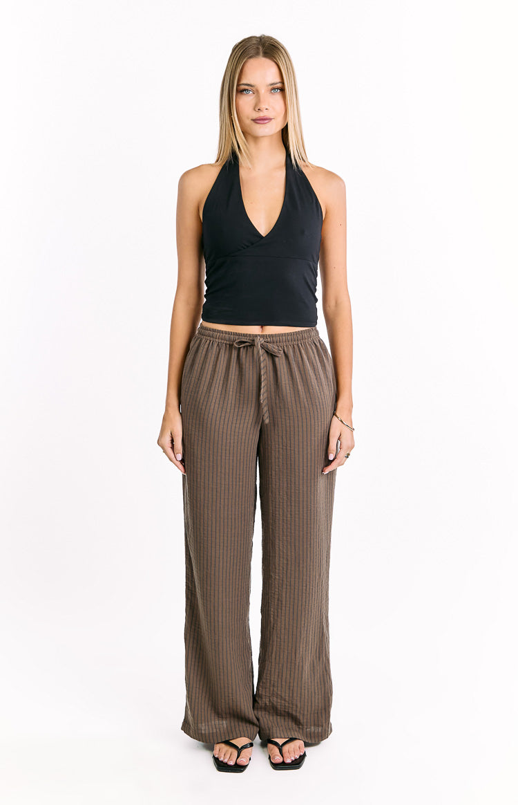 Avandi Brown Stripe Drawstring Waistband Pants — 2