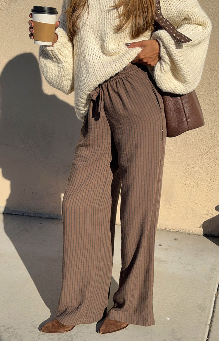 Avandi Brown Stripe Drawstring Waistband Pants — 4