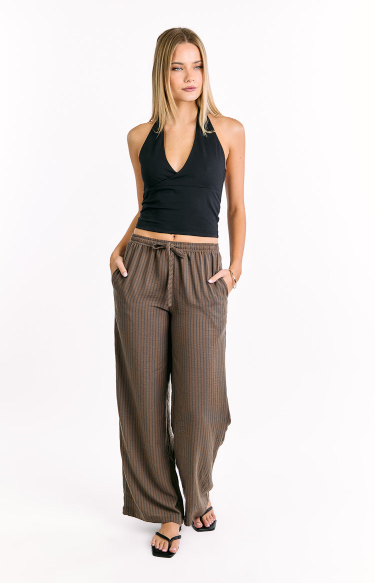 Avandi Brown Stripe Drawstring Waistband Pants — 5