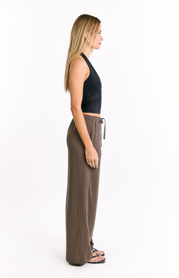 Avandi Brown Stripe Drawstring Waistband Pants — 6