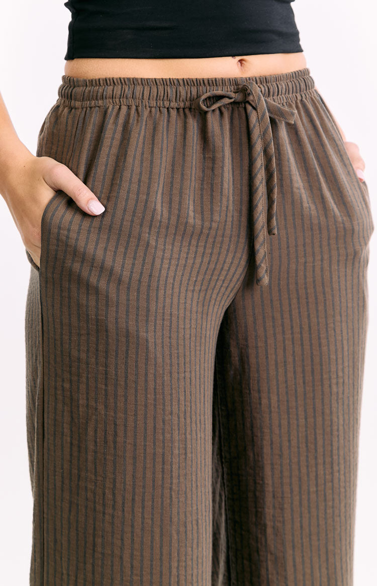 Avandi Brown Stripe Drawstring Waistband Pants — 8