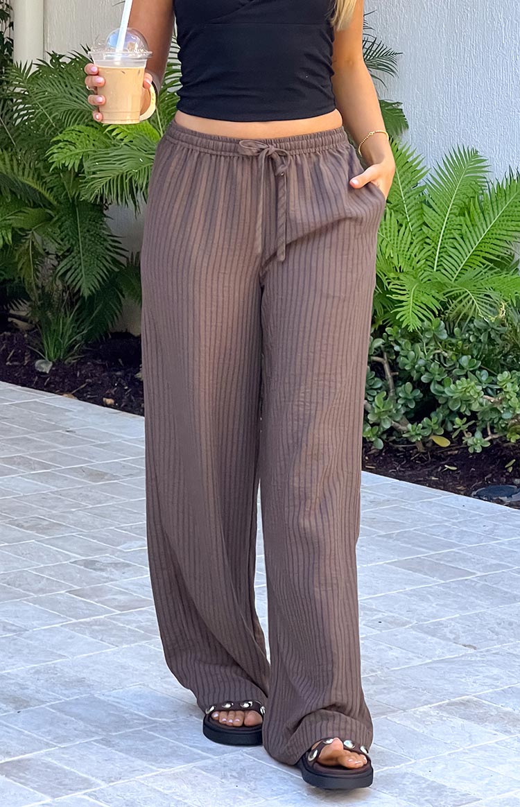 Avandi Brown Stripe Drawstring Waistband Pants — 9