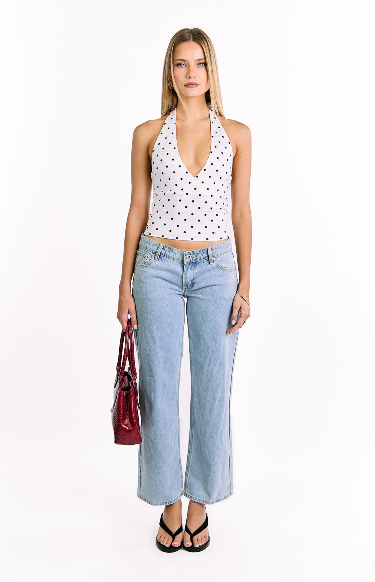 Amora White Polka Dot Crop Top — 8