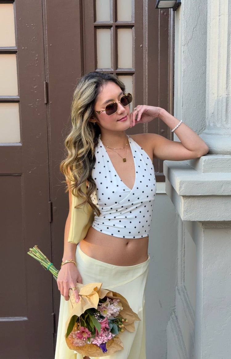 Amora White Polka Dot Crop Top — 12