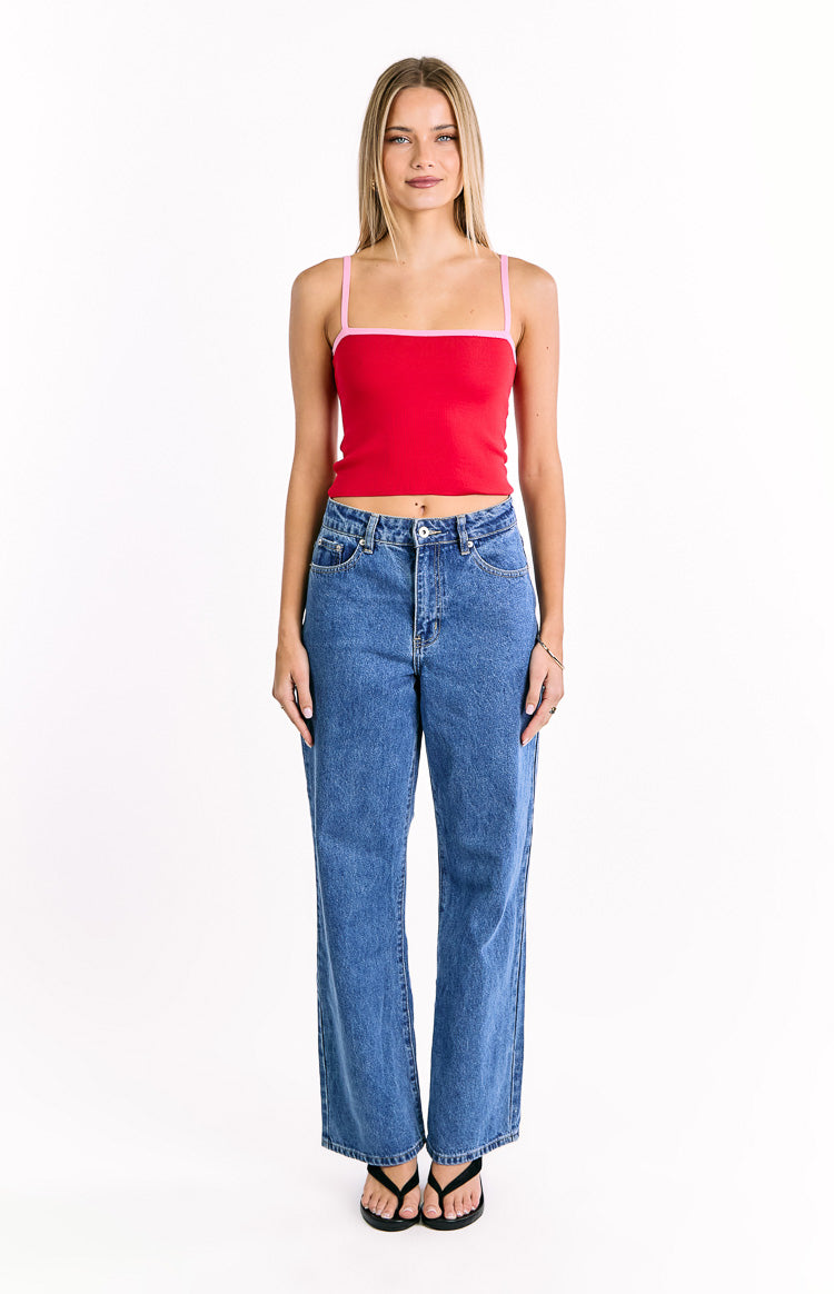 Florrie Red Pink Contrast Knit Top — 3