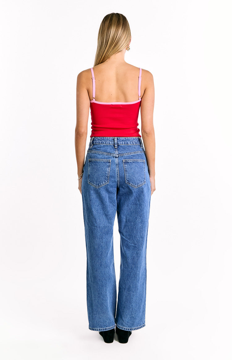 Florrie Red Pink Contrast Knit Top — 5