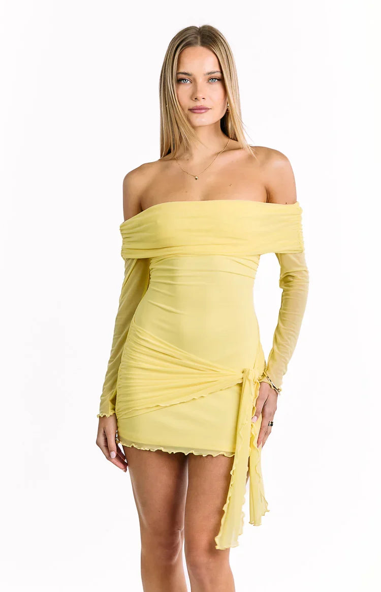 Paige Yellow Off The Shoulder Mini Dress — 2