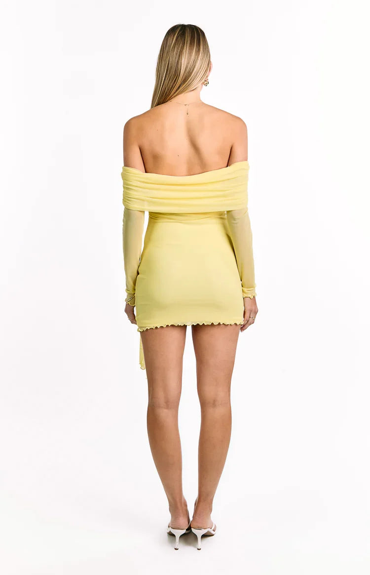 Paige Yellow Off The Shoulder Mini Dress — 4