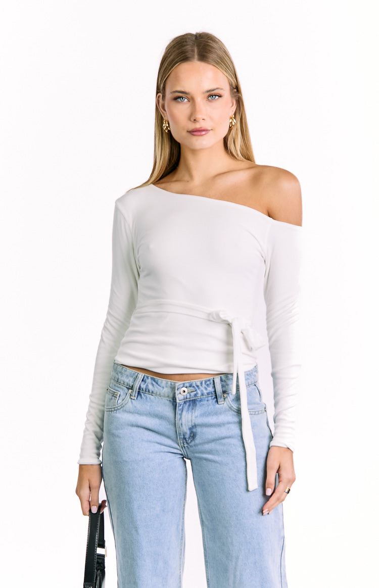 Elkie White Tie Waist Long Sleeve Top — 2