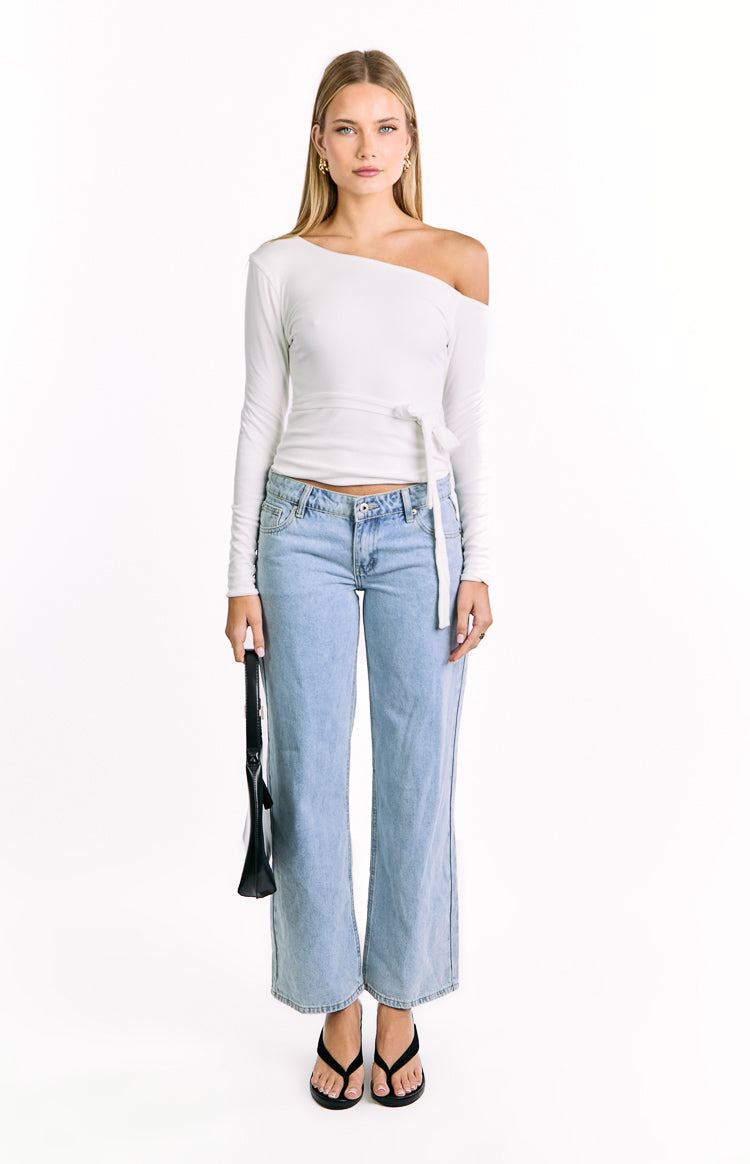 Elkie White Tie Waist Long Sleeve Top — 4