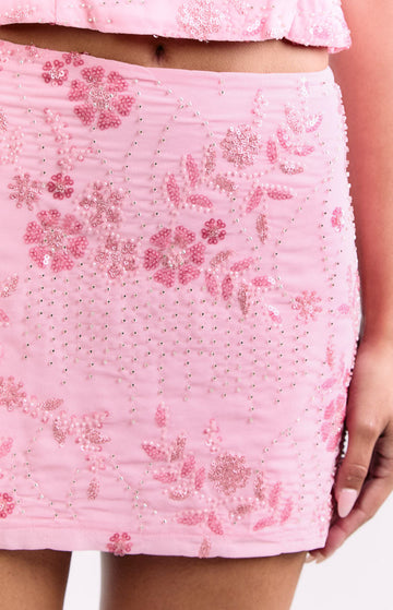 Eivissa Light Pink Beaded Mini Skirt — 1