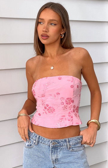 Vila Light Pink Strapless Beaded Top — 1