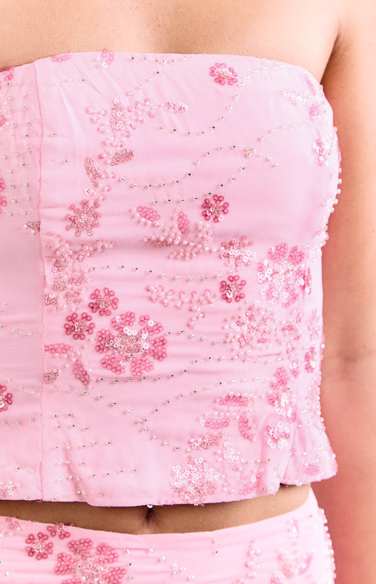 Vila Light Pink Strapless Beaded Top — 7