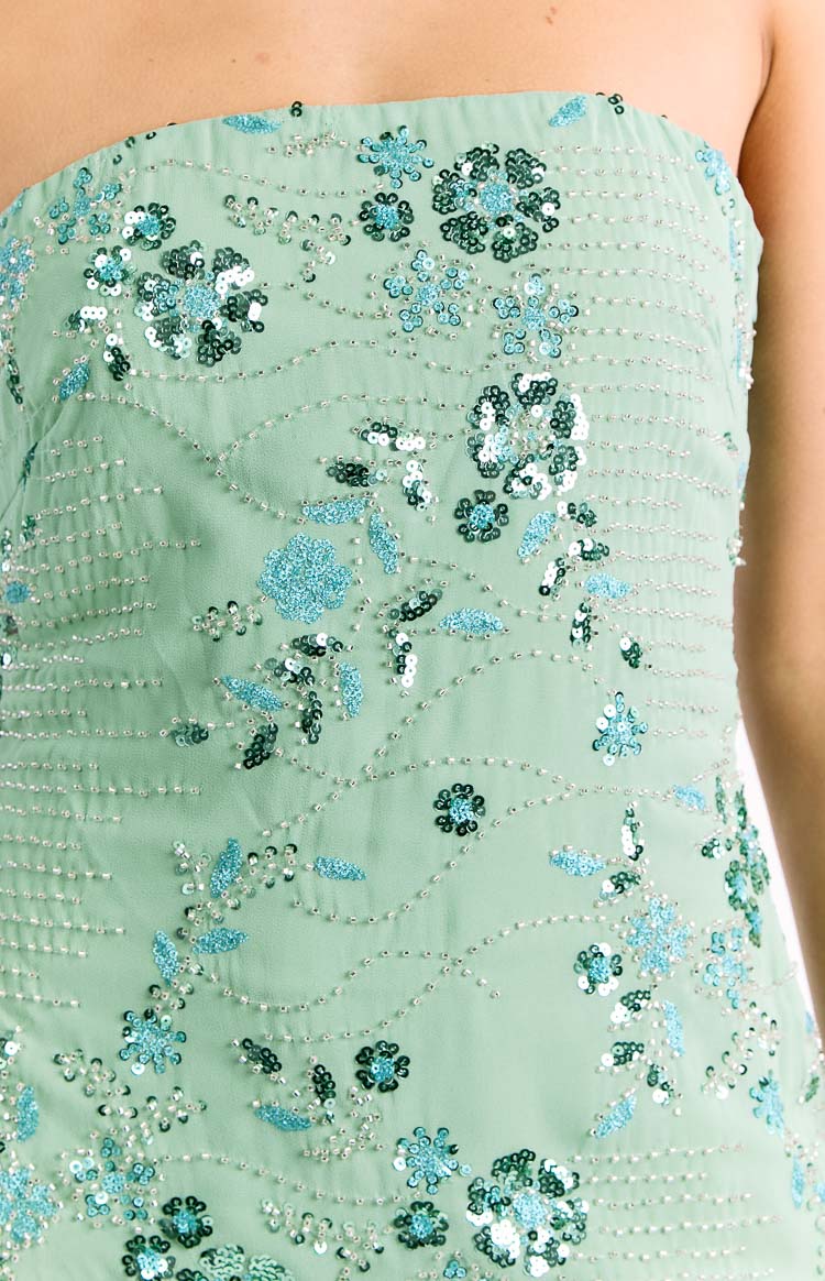 Celene Teal Sequin Strapless Mini Dress — 6