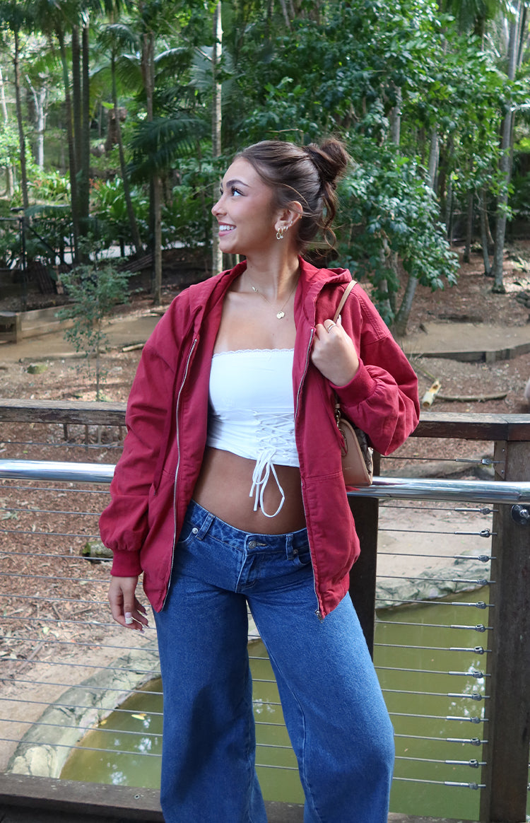 Tate Washed Red Oversized Hooded Jacket — 1