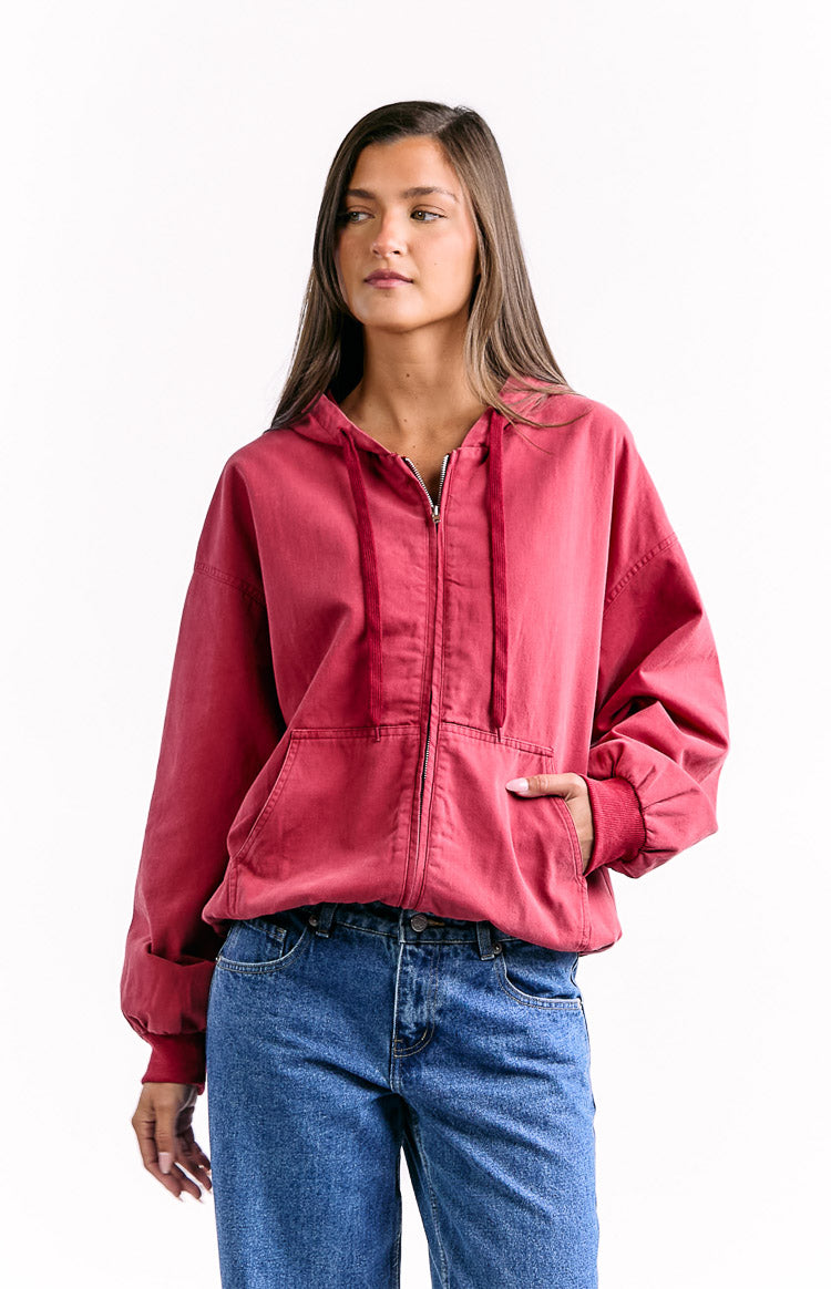 Tate Washed Red Oversized Hooded Jacket — 4