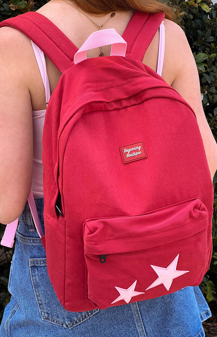 Pink Star Burgundy Backpack — 6