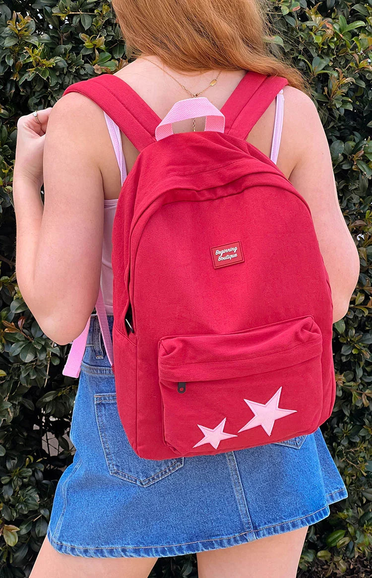 Pink Star Burgundy Backpack — 7